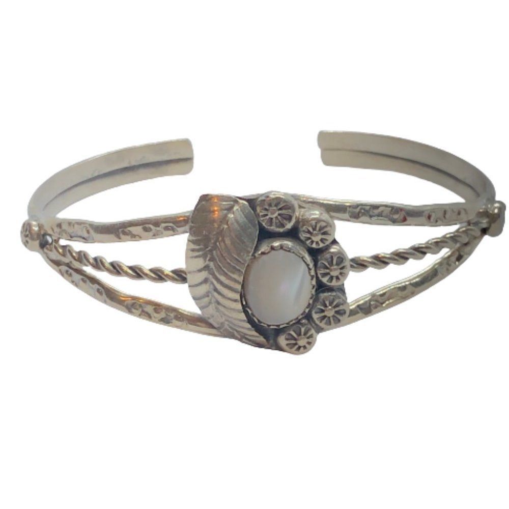Sterling Silver & Moonstone Cabochon Vtg Bracelet